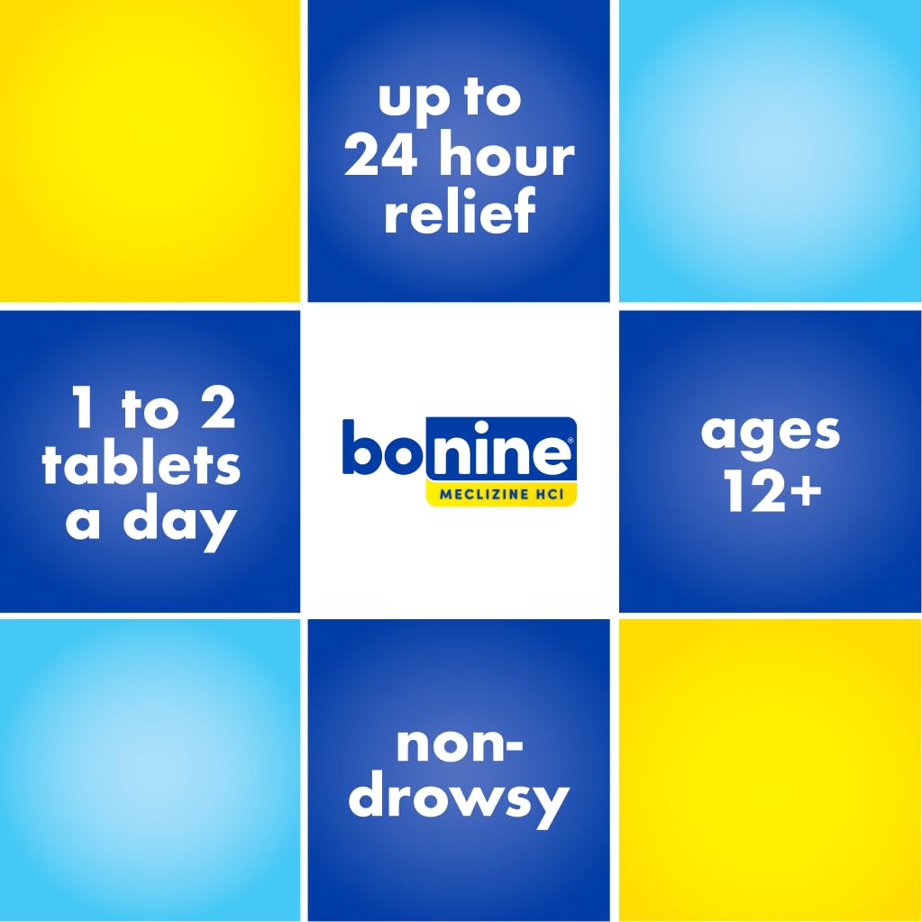 Bonine Non-Drowsy Motion Sickness Relief - 32 Chewable Tablets with Meclizine HCL 25mg - Non Drowsy Medicine for Nausea or Motion Sickness - Cruise Essentials - Raspberry Flavor