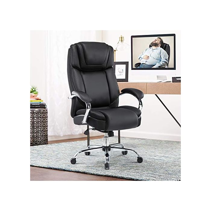 YAMASORO Silla de oficina ergonómica, grande y alta, de piel sintética, silla ejecutiva de escritorio, silla para oficina en casa, color negro - Imagen 7