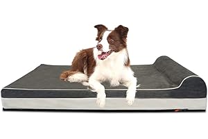 Laifug Orthopedic Memory Foam Extra Large Dog Bed with Pillow and Durable Water Proof Liner & Removable Washable Cover & Smart Design (Large (46"x28"x8"), Grey)