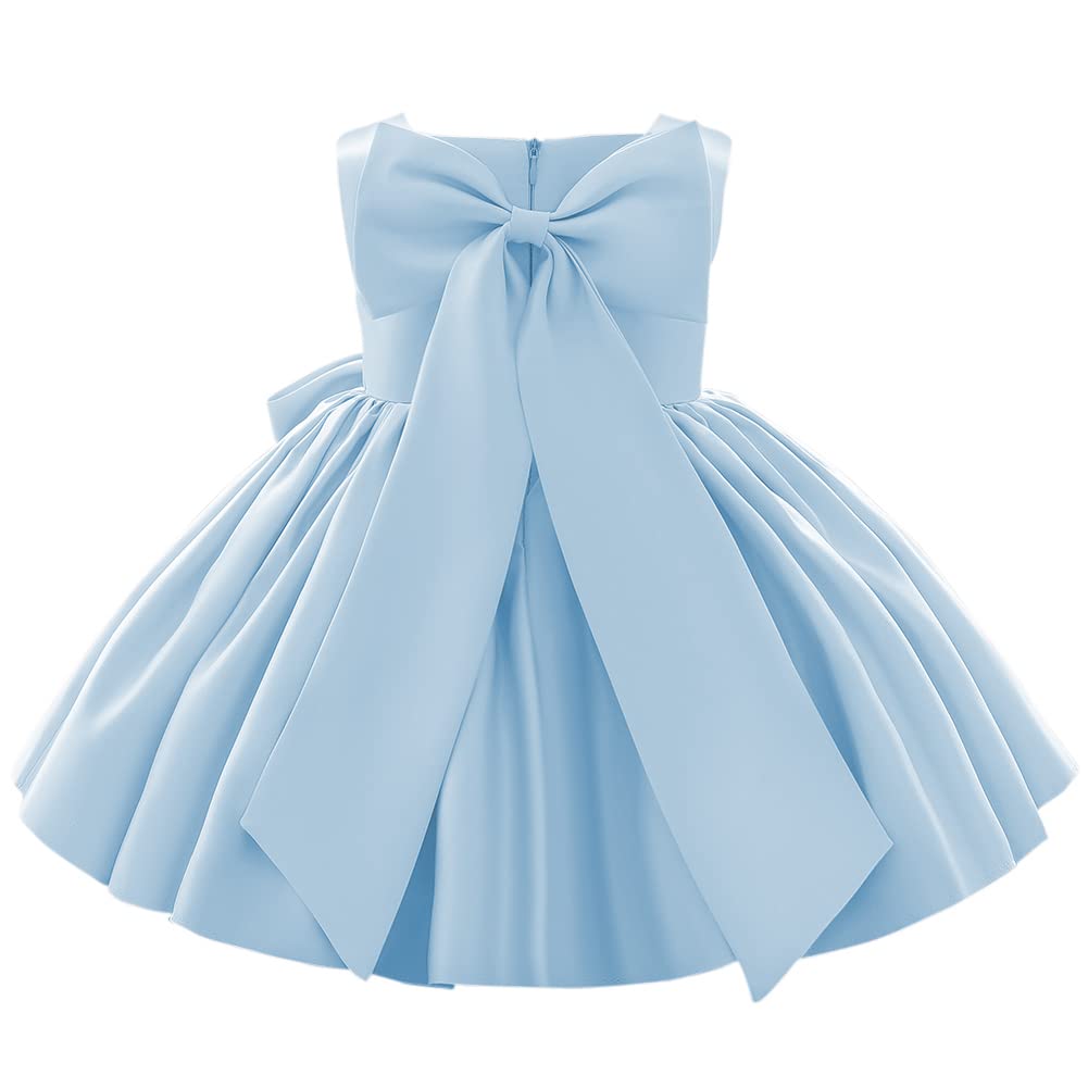 Photo 1 of Flower Girls Bowknot Tutu Dress for Kids Baby Wedding Bridesmaid Birthday Party Pageant Formal Dresses Toddler Little Princess First Communion Baptism Christening Dance Gown Blue 6-12 Months