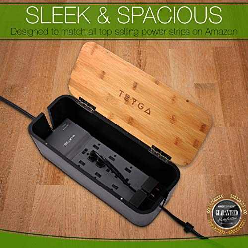 TEYGA Bamboo Cable Management Box - Stylish Cord Organizer Box Hides Power Strip and Keeps Cords Untangled - Surge Protector Cover Keeps Children Safe - Eco Friendly TV Cord Box for Home and Office - Thumbnail 4