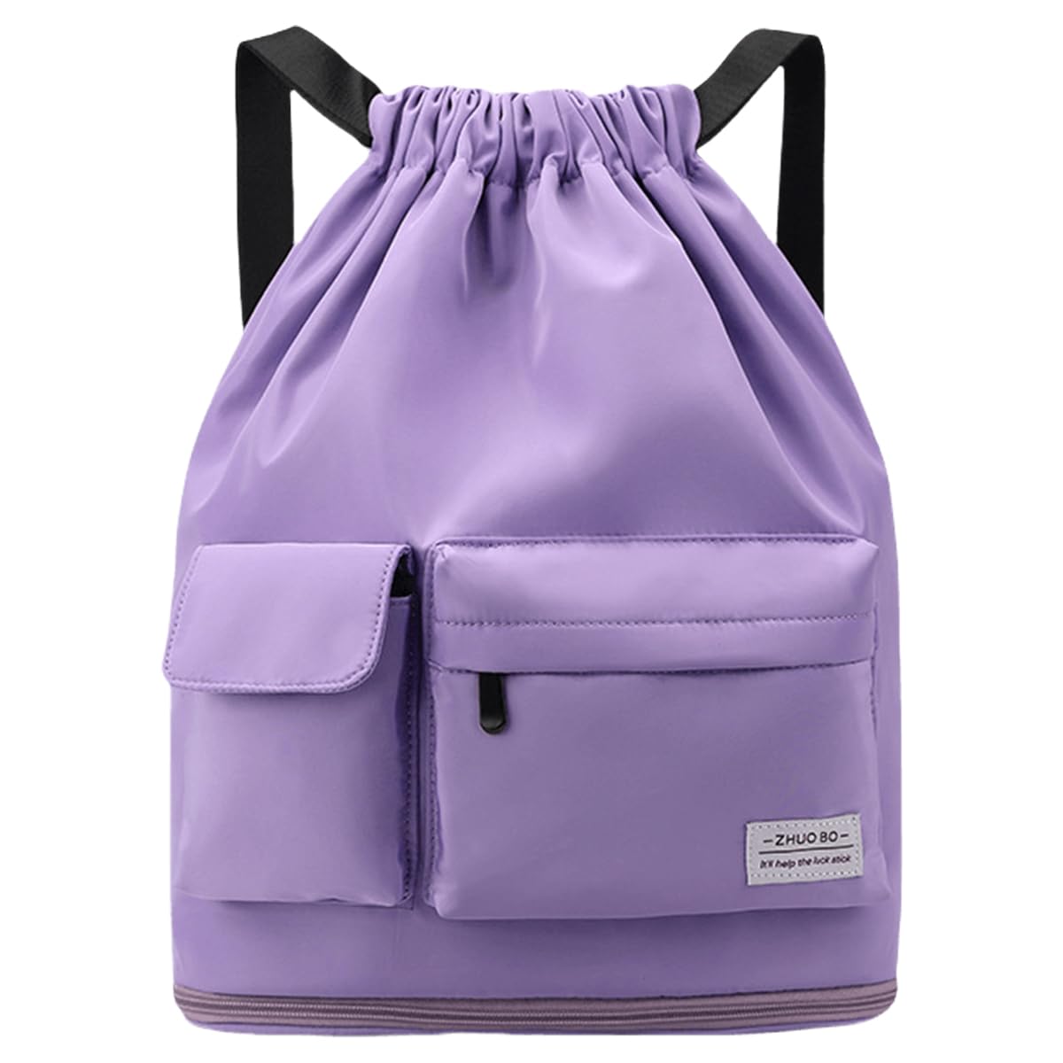 FAVORTALK String Bags Sports Bag for Men Women with Shoe Compartment String Bags with Zippered Pockets Waterproof Drawstring Gym Bag with Dry-Wet Separation, Purple D37212