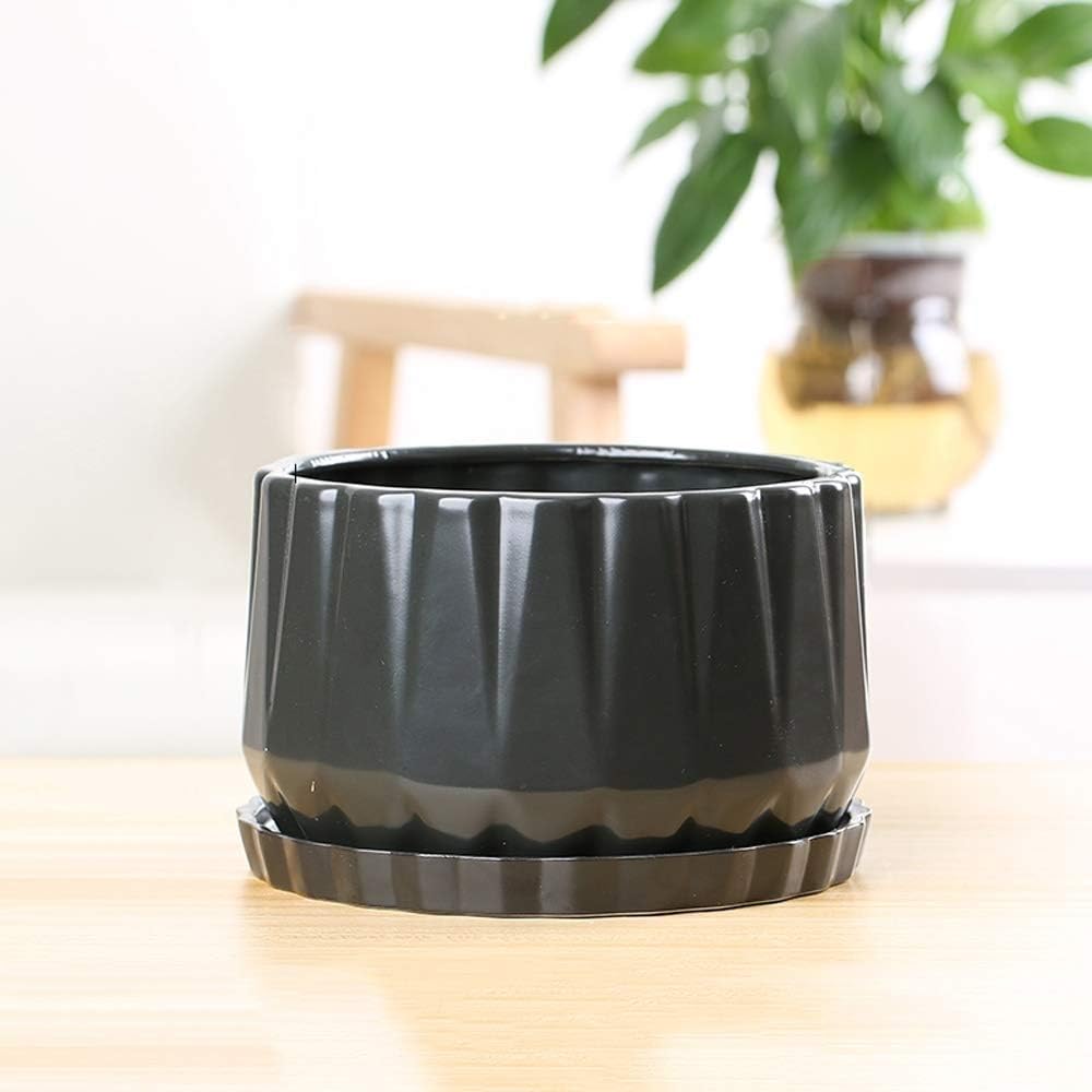 Faturt Handmade Macrame Flowers Pot Creative Small Pots For Succulent Plants Garden Home Office Decor European Craft Flower Pot Ceramic Simple Style Creative With Tray Flower Pot (Color : Black)