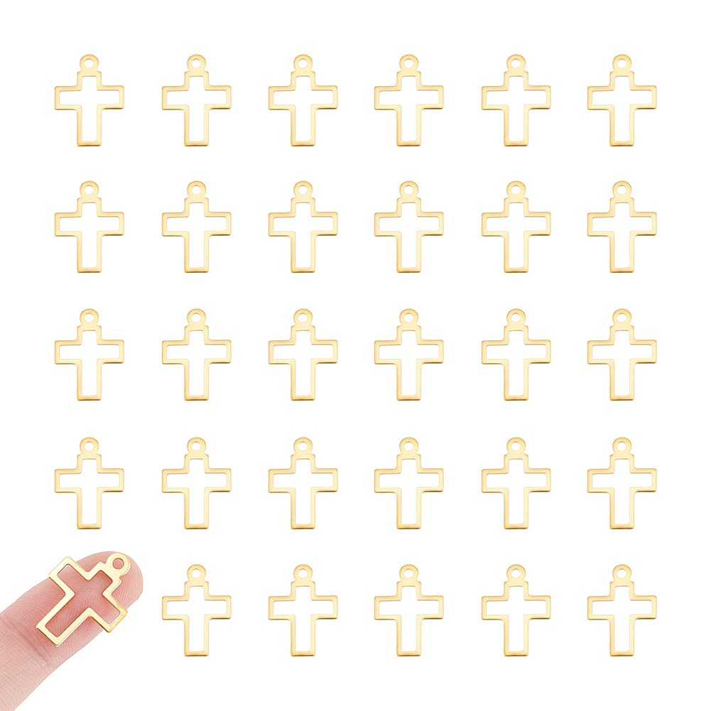UNICRAFTALE about 30Pcs Hollow Cross Charms Stainless Steel Charms Cross Pendants Easter Charms Golden Charms Punk Charms for DIY Necklace Bracelet Jewelry Making Crafting Accessory for Easter Gifts