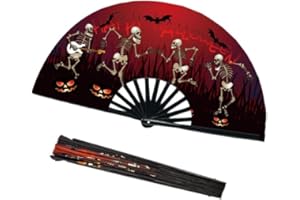JRAIYBZ Folding Hand Fan for Women Foldable,Folding Fans,Bamboo Handheld Fans ,Clack Fan,Rave Hand Fan,Skeleton Skull Festival Fan for Hallowee,EDM,Music,Festival,Club,Freaky,Party,Dance,Performance (style1)