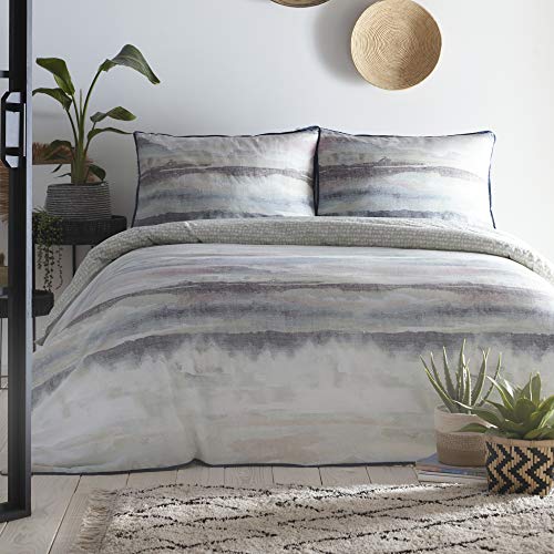 Appletree Grey Tie Dye Duvet Cover – Super King Size (260x220cm) – 100% Cotton with Piped Edge – Reversible Cloudy Sky Ombre Bedding in Blue/Grey – 2 Pillowcases – Stylish Bedroom Set