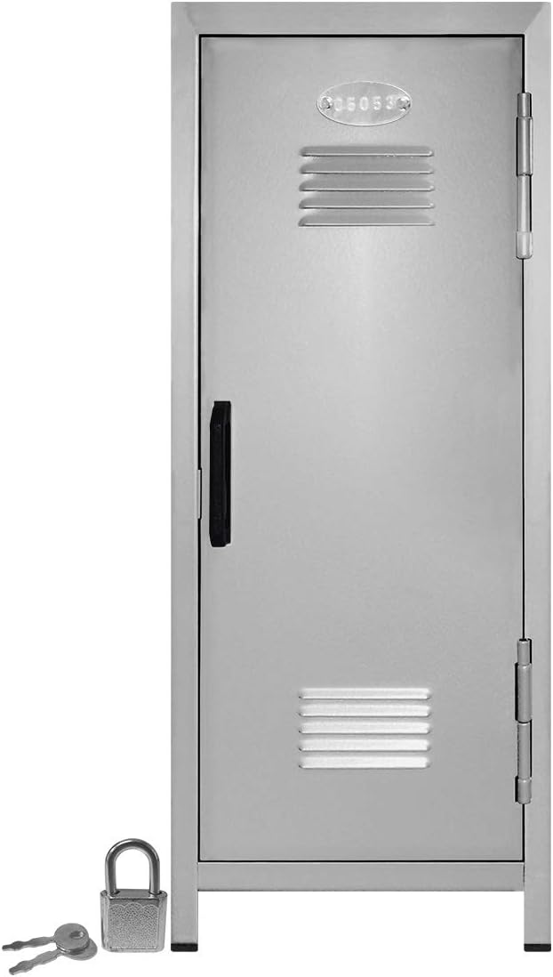 Mini Locker with Lock and Key Silver -10.75