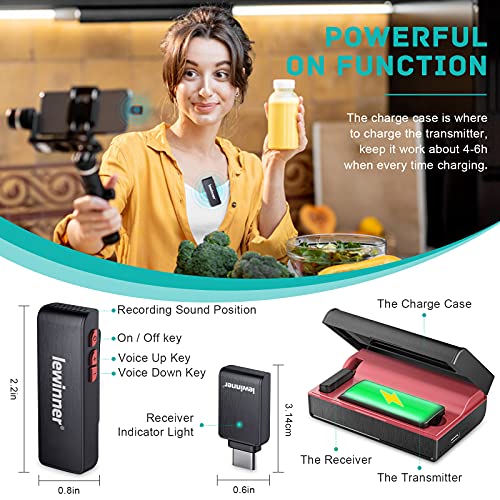 Lewinner Wireless Lavalier Microphone with Charging Case 2.4GHz Lapel