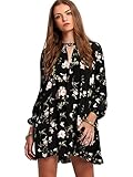 Milumia Women's Bohemian Long Sleeve Floral Print Tunic Dress