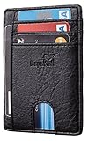 NapaWalli RFID Blocking Minimalist Genuine Leather Slim Front Pocket Wallet U (Vintage F590 Black)