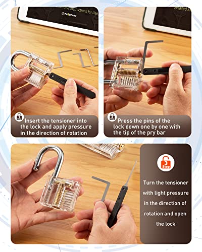 FAHEFANA 26 Piece Pick Set, [2023 New Challenge & Gift for Beginners] Locksmith Tools with 2 Transparent Locks for Practices, Beginners and Locksmiths Guide