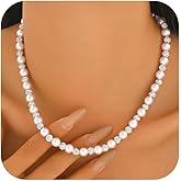 Pink Pearl CZ Choker Necklace for Women 925 Sterling Silver Dainty Crystal Bead Charm Chain to Daughter Mom Cute Rose Color Pearl Necklaces Elegant Boho Valentines Day Jewelry Gifts