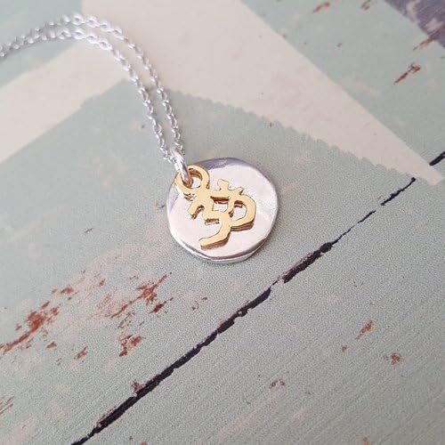 Sterling Silver Disc Necklace with OM Charm,Hammered Circle Necklace