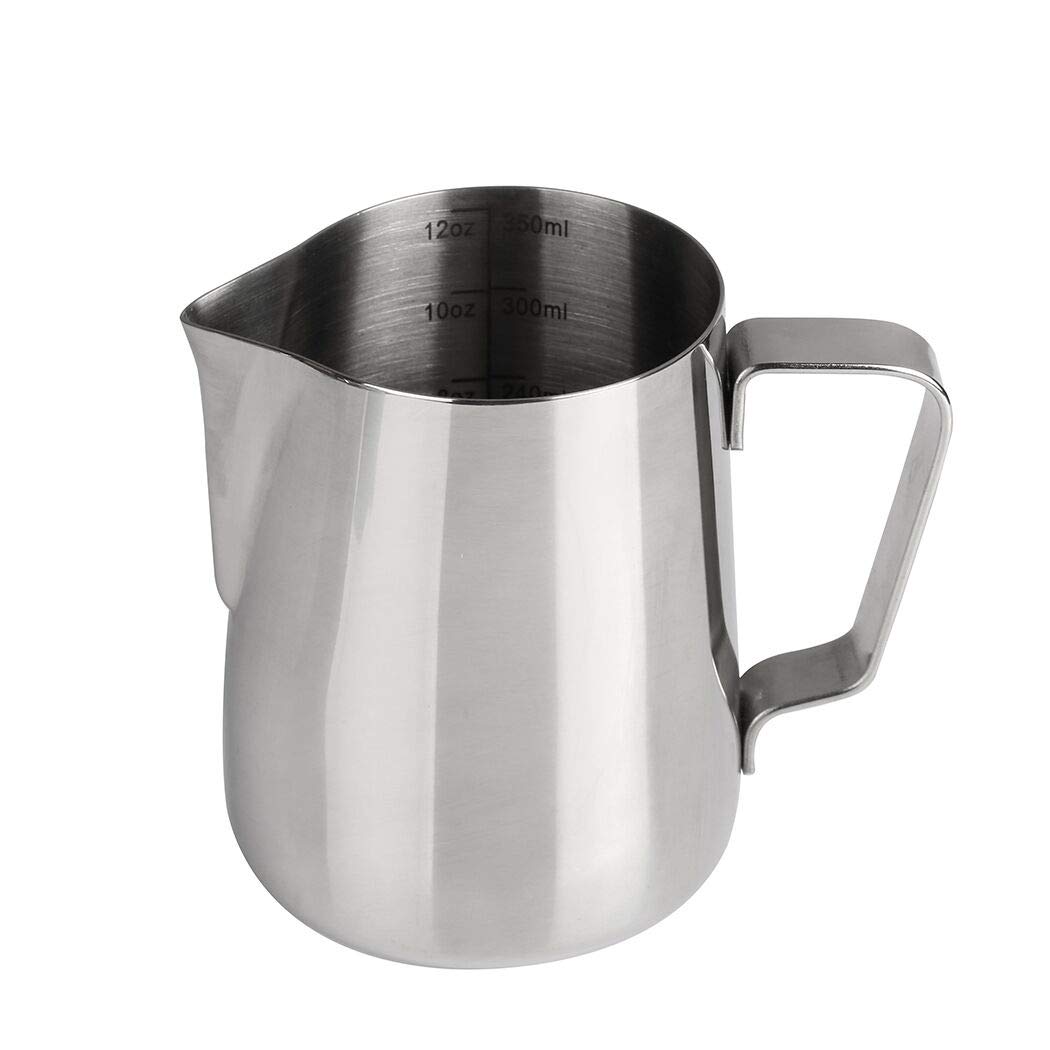 Dianoo Milk Frothing Pitcher Stainless Steel Steaming Pitcher Latte Art Frothing Cup for Espresso Cappuccino Coffee with Thermometer 350ML