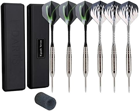 Equals Senven 6 Pcs (2 sets) Steel Tip Darts with Aluminum Shafts, Cases and Sharpener,Professional or Beginner Throwing Darts Tips