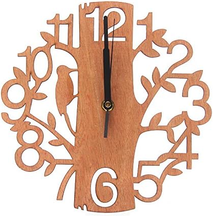 LOHAS Home 9 Inch Tree Shaped Wall Clock, 23cm Wood Decorations Housewarming Clocks, Non Ticking Silent Clock for Office Living Room Bedroom Dining Room