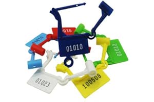 BAMI-LEE House 50 pcs Plastic Security Padlock Seals Numbered Tamper Proof Disposable Self-Locking Plastic Tags Luggage Multicolored Padlock Self Locking Zip Ties for Suitcases, Clothing and Article