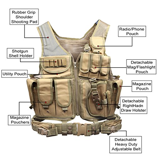 Goetland 600D Polyester Tactical Vest Outdoor Ultra-Light Combat Training Vest CS Adjustable S-XXL, Mud