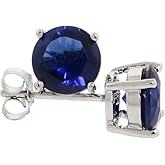 Sterling Silver 7mm CZ Stud Earrings Round Brilliant Cut Basket Set Rhodium Assorted Colors 2 1/2 ct. /pr