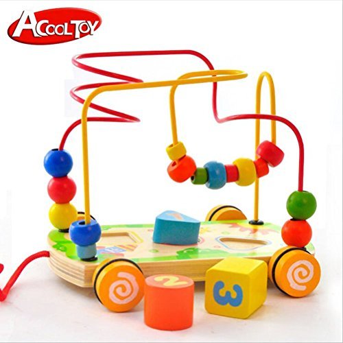 Wooden Toy Bead Maze Toys Coaster Rolling with Pull Along String Rope and Shape Sorter puzzle for Kids Early Education