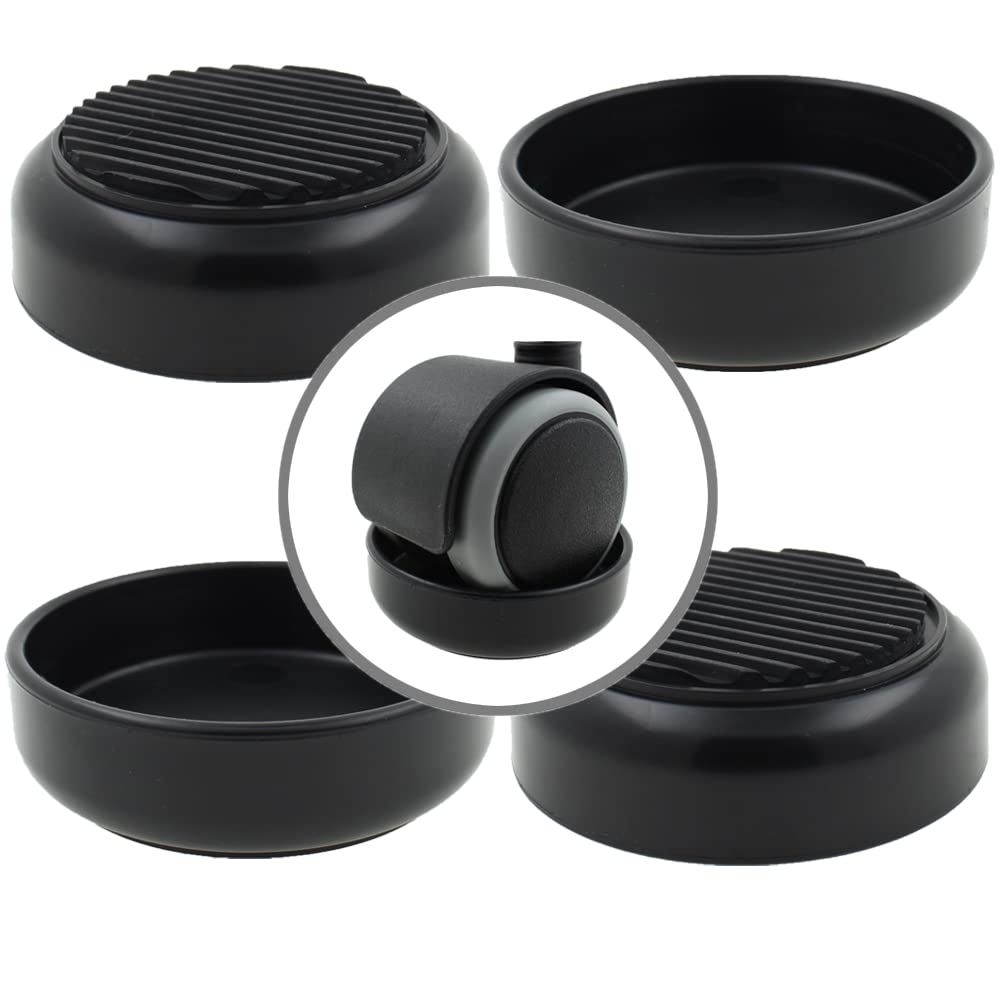 Lifeswonderful - 4x Rubber Base Black Castor Cups - Non Slip - Protect Your Floors & Prevent Furniture from Moving or Rolling