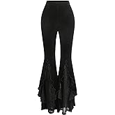 GORGLITTER Women's Lace Gothic Pants Y2K Fall Velvet Goth Bell Bottom Festival Halloween Renaissance Rave Flare Pants
