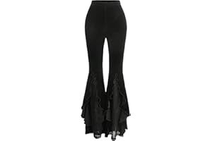 GORGLITTER Women's Lace Gothic Pants Y2K Fall Velvet Goth Bell Bottom Festival Halloween Renaissance Rave Flare Pants