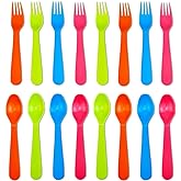 Jawbush 16 Pcs Kids Utensils, Plastic Kids Forks and Spoons, Reusable Toddler Utensils, Durable Flatware Set for Lunch Box, Easy to Use, BPA Free