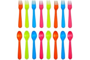 Jawbush 16 Pcs Kids Utensils, Plastic Kids Forks and Spoons, Reusable Toddler Utensils, Durable Flatware Set for Lunch Box, Easy to Use, BPA Free
