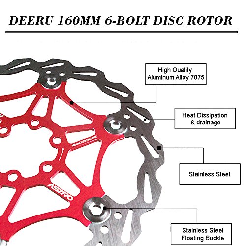 DEERU Stainless Steel Bicycle Brake Disc Rotor 160 /180MM MTB Bike Rotor 6-Bolt Disc Rotor - 1 pc, Bolts Included (160mm-Red) - Thumbnail 2