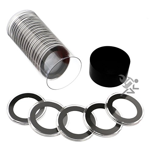 Black Lid Capsule Tube & 20 Air-Tite 34mm Black Ring Coin Holders for 1/2oz Silver Maples