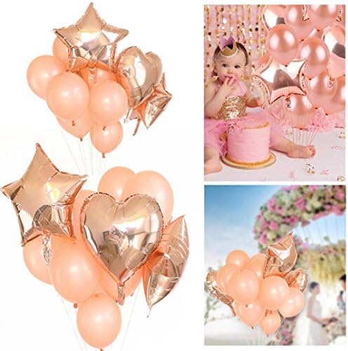 Yeefant 14 PCS Birthday Party Gold Foil Love Balloons Decorative Event Banquet Favors Signs Pure Bunting Hanging Set for Living Room Bedroom,12 Inch,Rose Gold