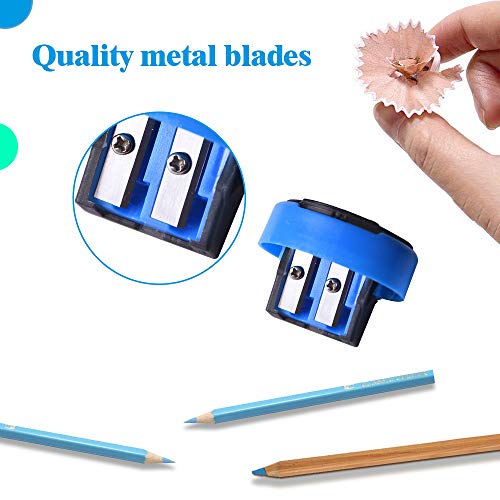 Pencil Sharpener, 12pcs Double Hole Manual Sharpener for Pencils, Colored Hand Pencil Sharpener with Rust-proof Spiral Blade for Kids School Office Home Supply
