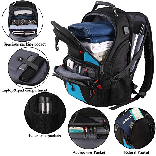 Large Travel Backpack, TSA Laptop Backpack with USB Port, Durable Big School Bookbag for Women Men, Anti Theft Lightweight Business Computer Backpack with Luggage Sleeve, Fits 17 inch Laptop&Notebook