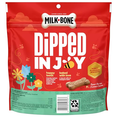 MILK-BONE DIPPED HONEY FLAVORED BISCUITS WITH PEANUT BUTTER FLAVORED COATING, 10 OZ