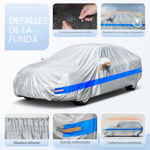 Holthly Waterproof Outdoor Car Cover, 10 Layer Car Cover, Sun and Dust Protector Cover, Car Layer Suitable for Audi A4 A5, BMW 3 Series, Mercedes C-Class, VW Passat, etc. 3XL