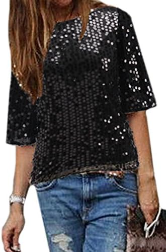 Women Casual Scoop Neck Sequins T Shirt Tops Tee Plus Size