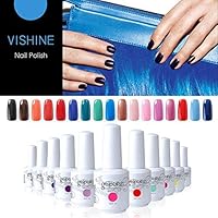 Vishine Choose Any 12 Bottles Soak-Off UV LED Nail Lacquers Gel Nail Polish Base Top Coat 12 Colors × 15ml