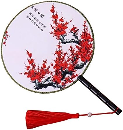 Chinese/Japanese Style Elegant Hand Fan Circular Fan Chinese Fans Handheld Fan Mandarin Fan, Red Plum