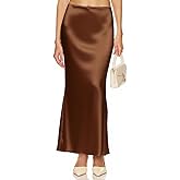 Aigeman Womens Elegant Silk Satin Maxi Skirt Elasticized High Waist Mermaid Fall Satin Skirts for Wedding Guest 469