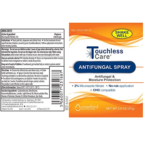 Touchless Care Antifungal Spray, Antifungal and Moisture Protection for Feet, Skin Folds and Perineal Area, Easy to Apply Touch Free Spray (2 oz) - 82402