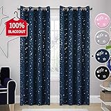 H.VERSAILTEX Blackout Curtains for Bedroom Thermal Insulated Star Pattern Nursery Night Sleep-Enhancing Ring Top Drape Window Treatment for Kid's Room Sold 2 Panels (Each 52