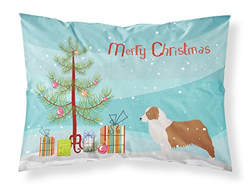 Caroline's Treasures Australian Shepherd Dog Merry Christmas Tree Fabric Standard Pillowcase BB2951PILLOWCASE, Polyester