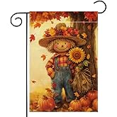 Fall Pumpkins Scarecrow Garden Flag 12x18 Inch Double Sided Thanksgiving Maple Leaves Sunflower Yard Outdoor Flag House Holiday Outside Decoration