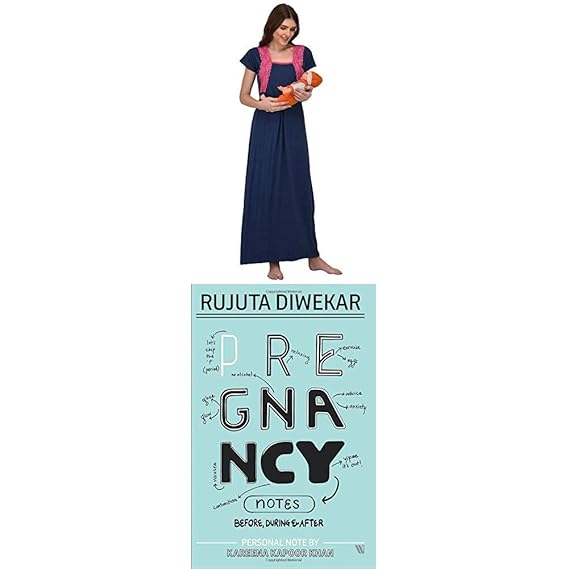 Women's Cotton Maternity Night Dress & Pregnancy Notes: Before, During & After(NW123_Navy Blue_Free Size)