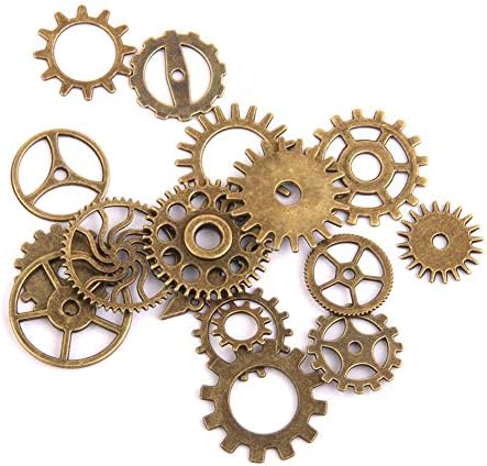 Domccy 17Pcs Steampunk Gears Assorted Antique Steampunk Charms Cogs Cyberpunk Vintage Pendant Clock Watch Wheel Gear for DIY Crafting Jewellery Making Finding Parts Bronze Home hardware hardware tools