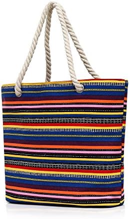 Dreamdeer Bohemian Design Large Striped beach bag tote bag with inner pockets Women