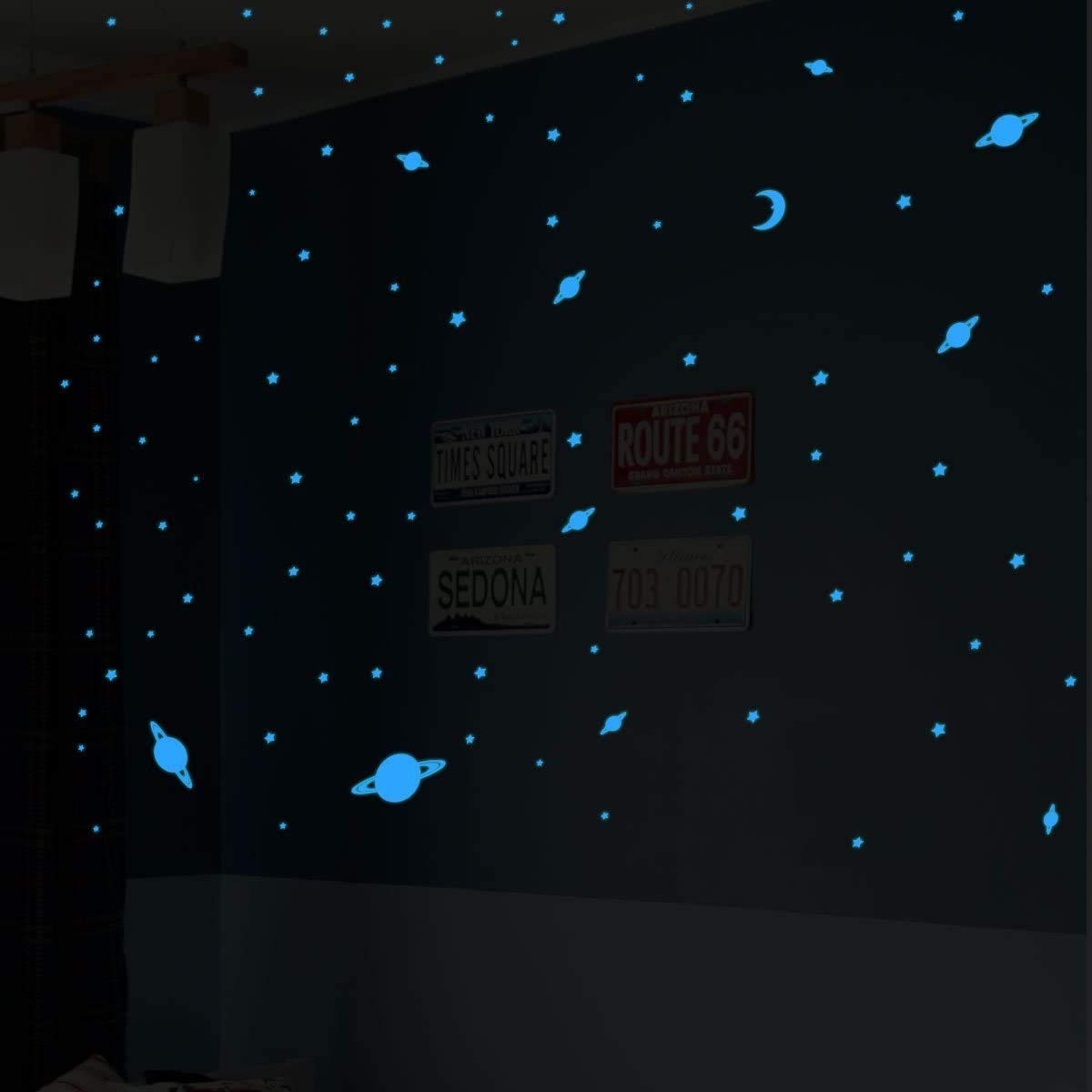 Univers Sticker 150 Stars and Planets Glow in The Dark Blue
