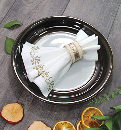 CAVEPOP Gold Dinner Napkins, Disposable Party Napkins, Paper Napkins Decorative, Linen Feel Disposable Hand Towels for Wedding, Guest Bathroom & More - White with Gold, 100 Pack, 8.25 x 4 Inches - Thumbnail 4