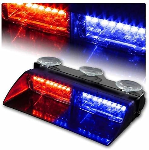 16 LED Emergency Strobe Lights Bar with 18 Flashing Mode for Interior Roof / Dash / Windshield Hazard Warning - Red/Blue